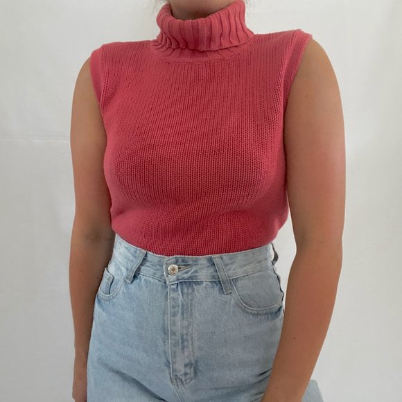 Vintage Sweaters - Vintage Chunky Muted Rust Sleeveless Turtleneck